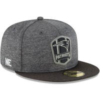 Men's New England Patriots New Era Heather Gray/Heather Black 2018 NFL Sideline Road Black 59FIFTY Fitted Hat 3058442